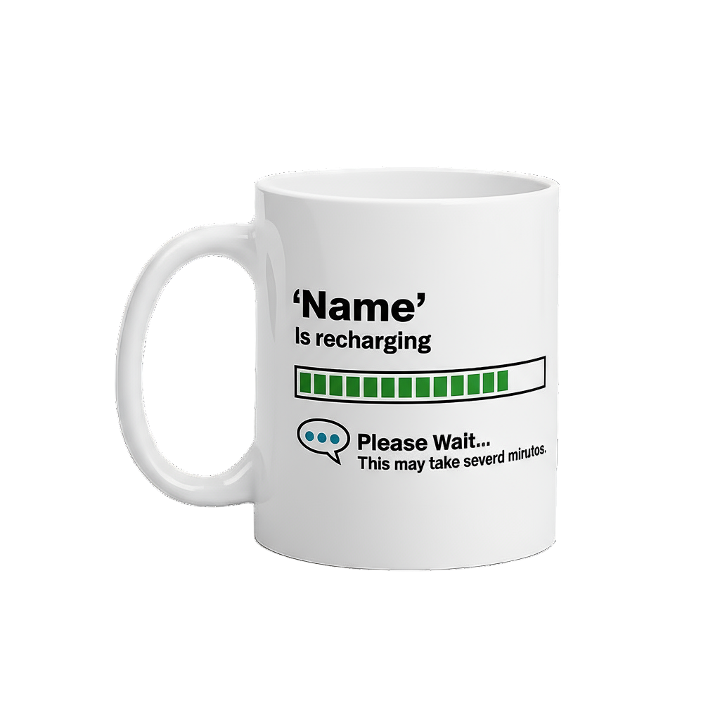“Name Is Recharging” Mug | Funny Personalized Coffee Cup for Work or Home